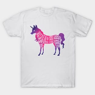 Pink Ombre Unicorn on Black - Fantasy Butcher Cuts of Meat T-Shirt